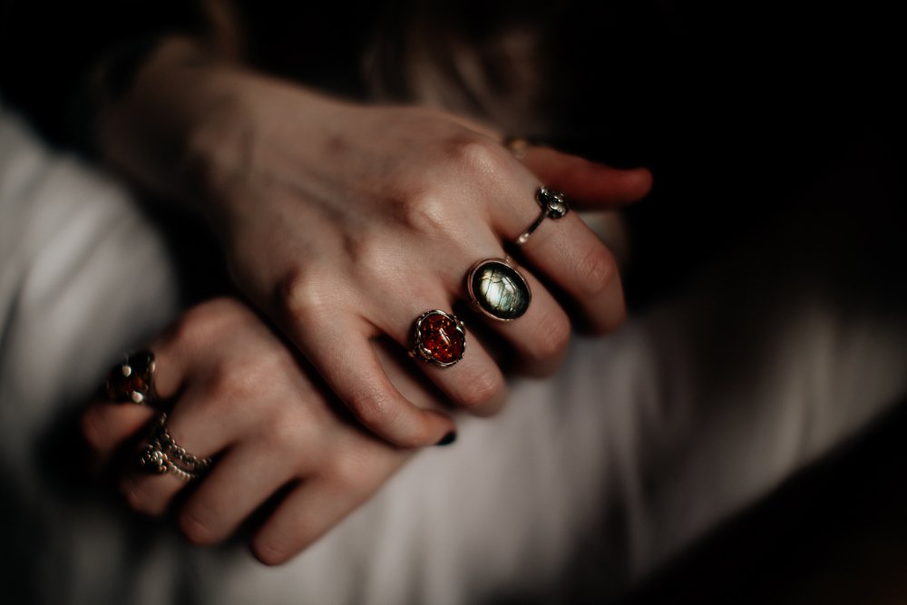 Rings on a gothic girl