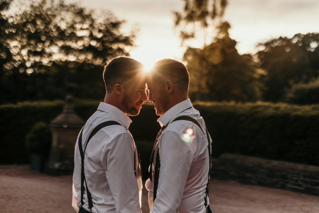 gay wedding, two groom in the sunlight