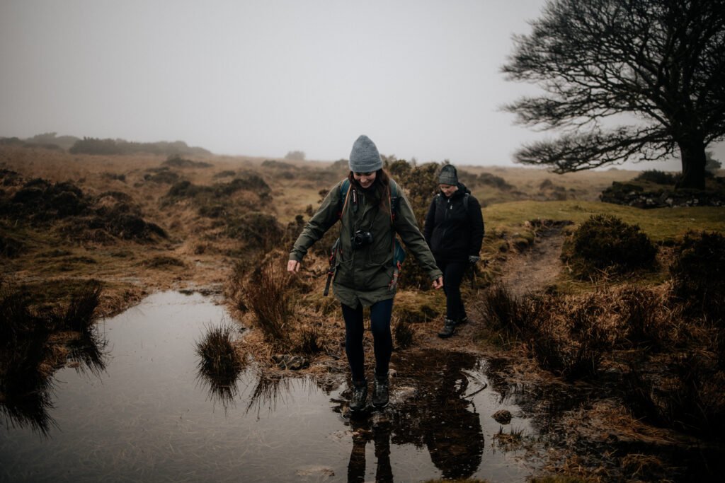 walking through a stream on dartmoor