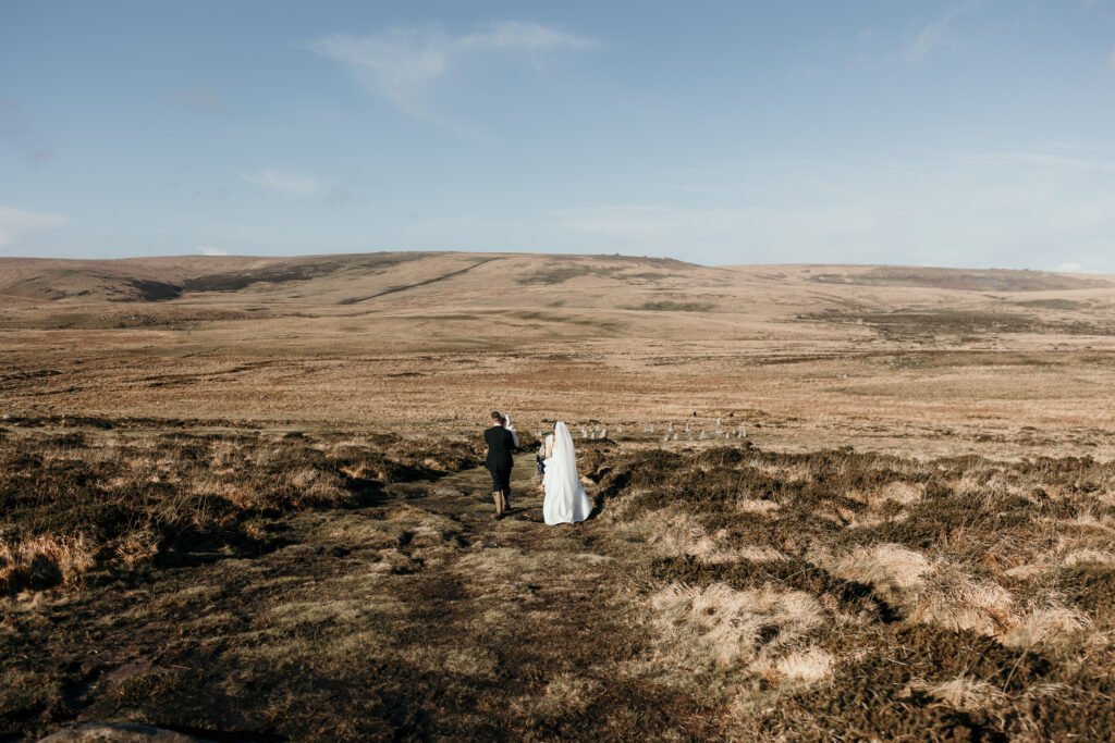 walking to a stone circle on dartmoor 